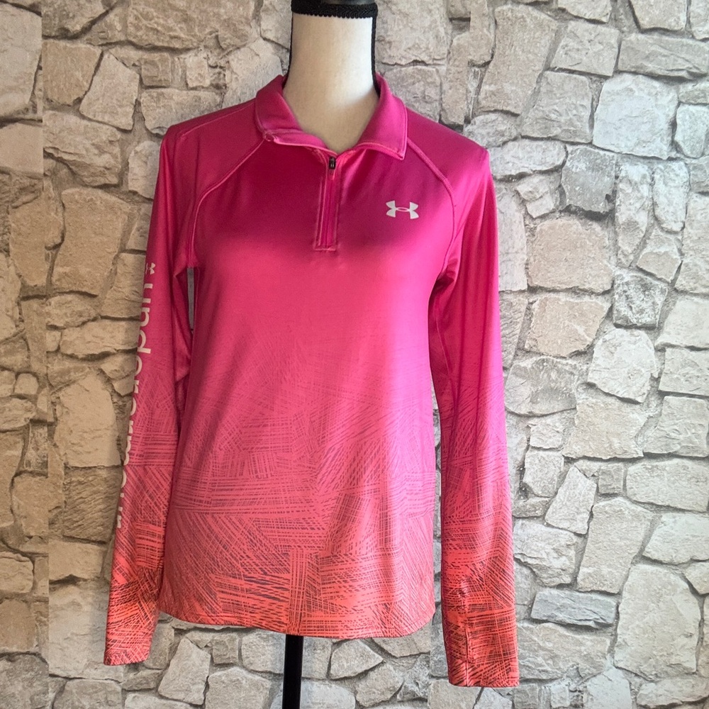 Under Armour Women's Gradient Pink and White Long Sleeve workout Top